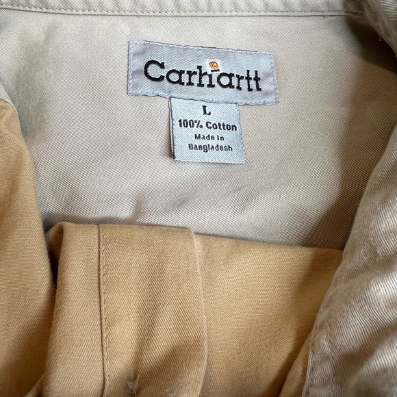 Carhartt Shirt Mens Large Tan/Beige Workwear Button Up Short Sleeve Cotton - Picture 6 of 9